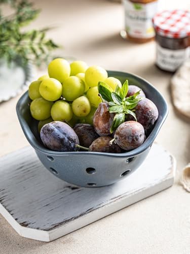 Gomakren Fruit Basket Set of 2, Berry Bowls with Holes Ceramic, Slate Blue
