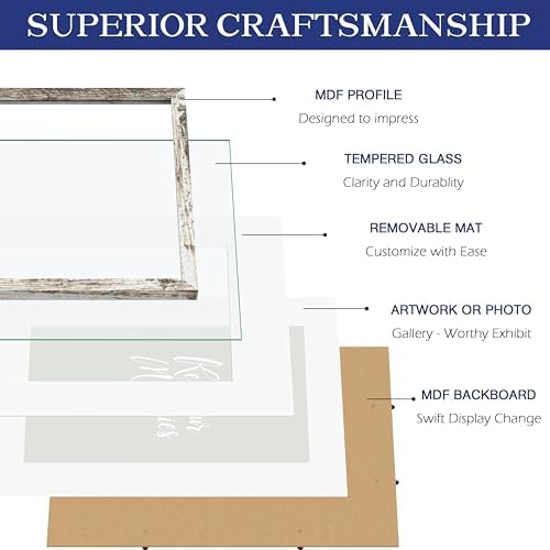 An&He 11x14 Picture Frame Set of 2, White Wood Grain Photo Frame for Wall Mounting or Tabletop Display