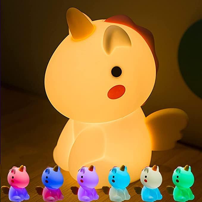 Unicorn Night Light,Rechargeable Table Lamp Bedside Lamp with 7 Colors