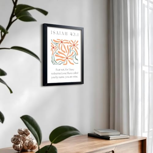 Framed Isaiah 43:1 Bible Verse Wall Art, Christian Floral Canvas Wall Decor Painting, Boho Religious Inspirational Scripture Print Poster Picture for Living Room Bedroom Prayer Room Home Decor 12x16 Inch