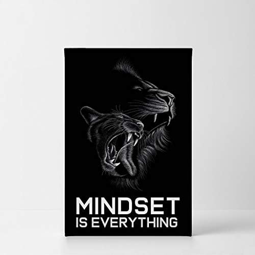 Smile Art Design Mindset is Everything Cat and Lion Sketch Drawing Art Motivational Wall Art Canvas Print Inspirational Entrepreneur Quote Canvas Print Modern Office Decor Gift Ready to Hang 17x11