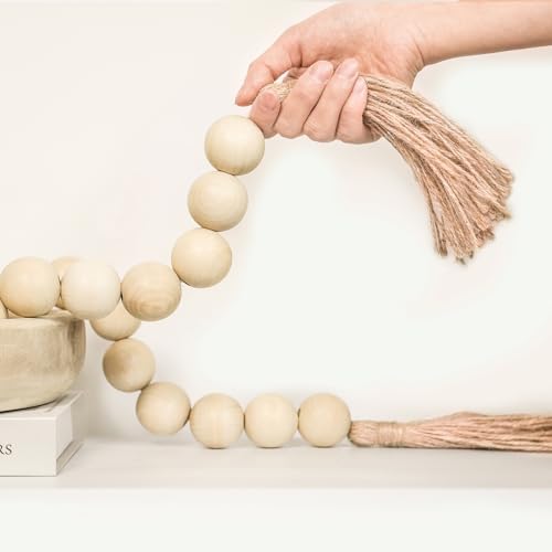 Extra Large Wood Bead Garland with 1.4" Diameter Wood Beads, Decorative Beads Home Decor, Farmhouse Beads Decor (Natural, 58 Inches)