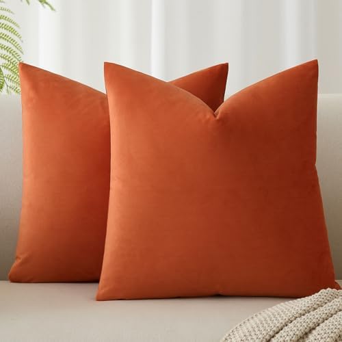 Throw Pillow Covers Set of 2 Velvet Cushion Covers 14x14,Burnt Orange