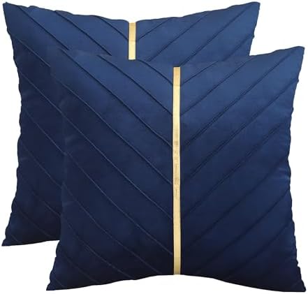 Velvet Throw Pillow Covers 16x16 Pack of 2 Gold Decor Navy Blue