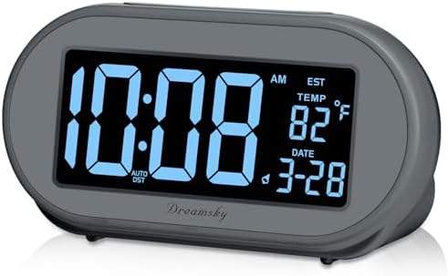 DreamSky Alarm Clocks for Bedrooms, Auto Set Digital Clock with Date & Temp