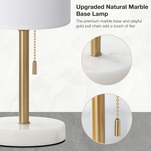Dicoool 17" Bedside Table Lamp for Bedroom, Marble Desk Lamp with USB Ports