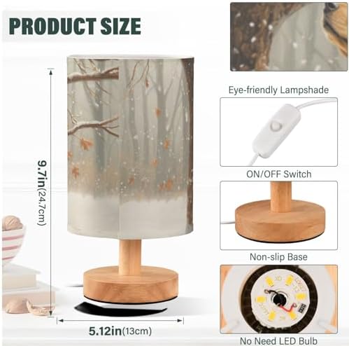Winter Golden Retriever and Cardinal Bird Bedside Table Lamps with USB Port for Bedroom Lamp Accent Table Lamp Small Nightstand Lamp Sturdy Linen Shade Wooden Decorative Lamps for Home|Kids|Holiday