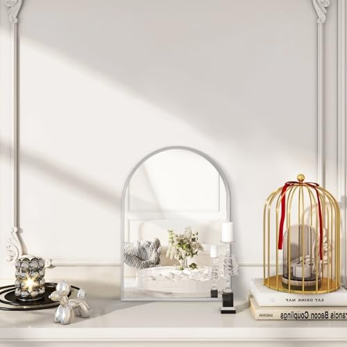 Arched Mirrors for Wall, 16"x12" Arch Bathroom Mirror, for Entryway Living Room Vanity Bedroom Mantel Hallways Home Decor Aluminum Alloy Frame