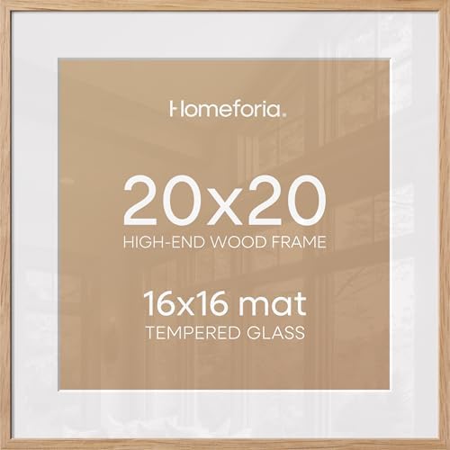 Homeforia 20x20 Natural Oak Picture Frame, High-End Wood, 16x16 Mat, Glass
