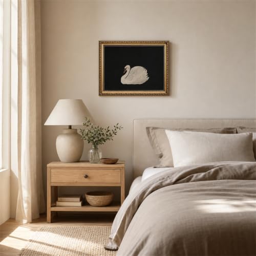 Mrysuart Vintage Gold Framed Wall Art Swan Canvas Art Prints for Wall Decor | Classic Vintage Artwork White Swan Painting Animal Pictures for Living Room Bedroom Bathroom 8x10in