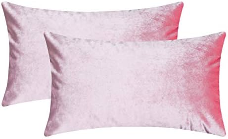 Home Brilliant Oblong Velvet Throw Pillow Covers, Decorative Cushion Cover for Toddler Kids Girls, Set of 2, 12 x 20 Inch(30x50cm), Blush Pink