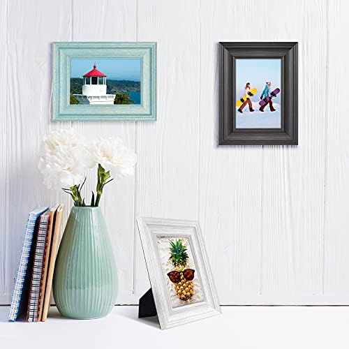 LaVie Home 4x6 Picture Frames (3 Pack, Assorted Colors) Rustic Wood Grain Photo Frame Set with High Definition Glass for Wall Mount & Table Top Display