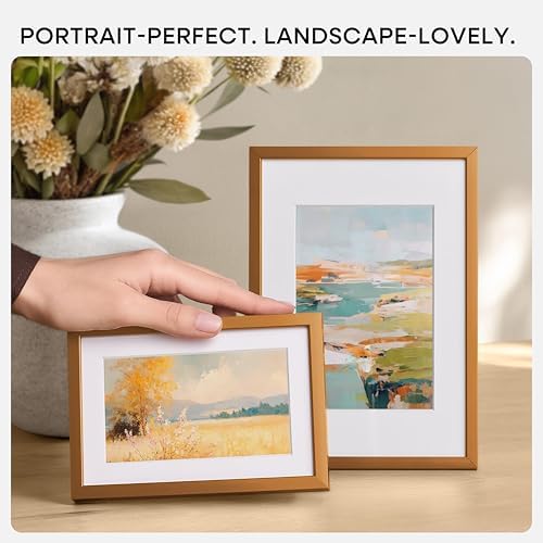 Homeforia A5 Bronze Picture Frame, High-End Metal, A6 Mat, Glass