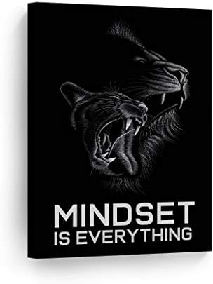 Smile Art Design Mindset is Everything Cat and Lion Sketch Drawing Art Motivational Wall Art Canvas Print Inspirational Entrepreneur Quote Canvas Print Modern Office Decor Gift Ready to Hang 36x24