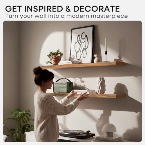 Homeforia 36 Inch Floating Shelves, High-End Solid Pine Wood, Set of 3