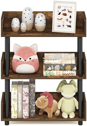 Furinno TURN-N-TUBE Display Shelf, 3-Tier Storage Shelves with Side Panels, Open Shelves Book Shelf with Rounded Corner Top Edges, for Organization and Storage, Living Room, Home Office, Amber Pine