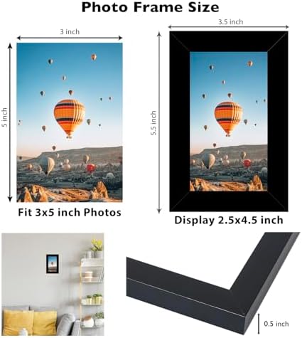 JCJMY 3x5 Picture Frame Set of 6 Black for Tabletop, 3 x 5 Photo Frame with Shatter Resistant Plexiglass, Sturdy 3 by 5 Poster Frame, 6 Pack, Black