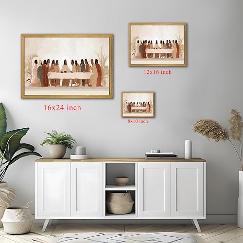Wood Framed Last Supper Wall Art, Christian Wall Decor, Religious Canvas Print Posters, Jesus Pictures Oil Paintings for Living Room Dining Room Church Prayer Room Bedroom 8x10 inch
