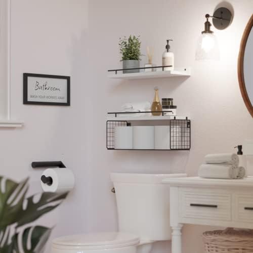 WOPITUES Floating Shelves for Bathroom Decor Art, Modern White
