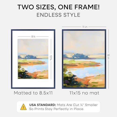 Homeforia 11x15 Blue Picture Frame, High-End Metal, 8.5x11 Mat, Glass