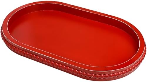 Hrastany Red Oval Wood Decorative Ottoman Tray for Coffee Table