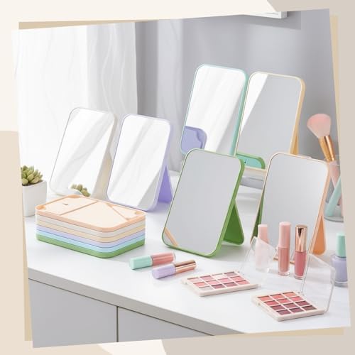 12 Pack 8x5 In Desk Makeup Mirror with Stand and Hanging Hole,6 Colors