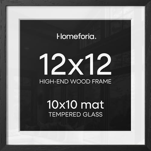 Homeforia 12x12 Black Oak Picture Frame, High-End Wood, 10x10 Mat, Glass
