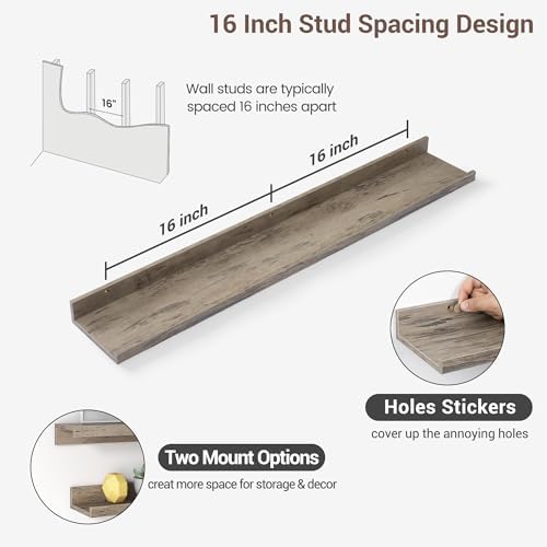 Axeman Picture Ledge Shelf, 36 Inch Grey Floating Shelves Set of 3