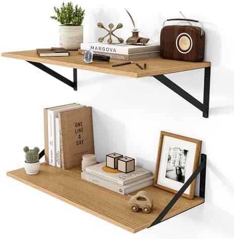Heimlove 24W x 12D Deep Floating Shelves Set of 2 Oak