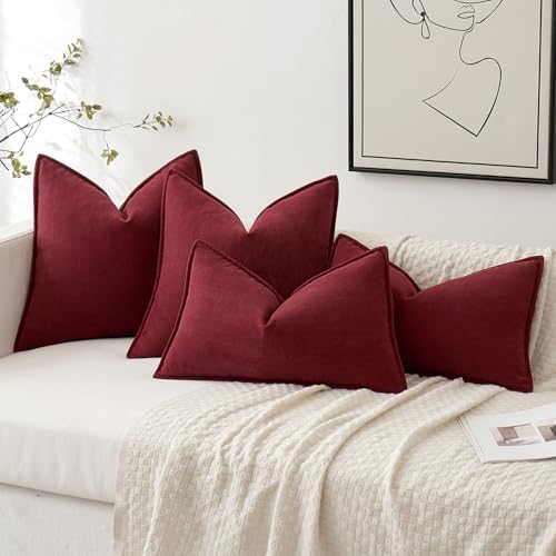 MIULEE Pack of 2 Burgundy Decorative Chenille Pillow Covers 20x20 Inch