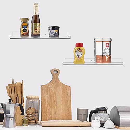 Jansburg Floating Shelves 24 inch Acrylic Wall Ledge Shelves Clear 2 Pack Invisible Display Bookshelf, 5MM Thick Premium Wall Mounted Shelf Bathroom Display Organizer