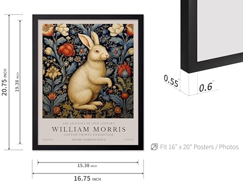 Poster Master William Morris Poster - White Rabbit Print - Flower Art - Animal Artwork - Floral Design - Bunny Illustration - Great Office or Bedroom Decor - 16x20 Black Framed