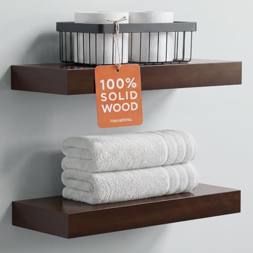 Homeforia 16 Inch Floating Shelves, High-End Solid Pine Wood, Set of 2