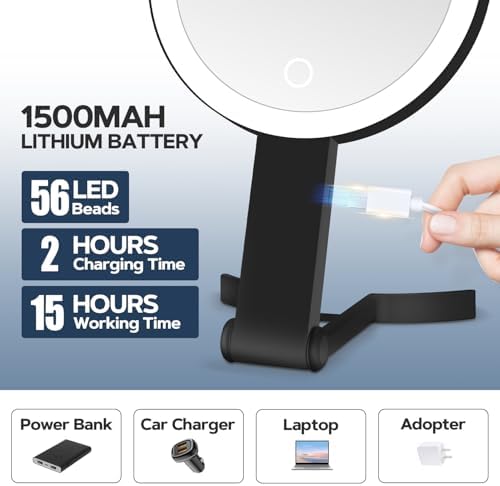 Lighted Makeup Mirror, 30X Magnifying Mirror with Light, Hanging and Handheld Mirror with Handle,Black