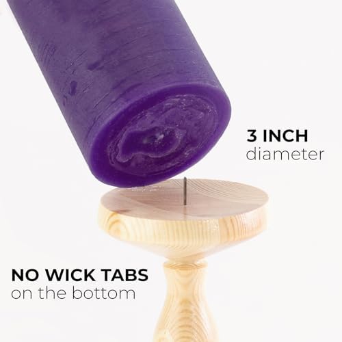 CANDWAX Assorted Pillar Candles Set of 3 – Sizes 3", 4", 8" Unscented Dripless Large Candles, Rustic Style for Weddings, Events, Home Decor – Purple