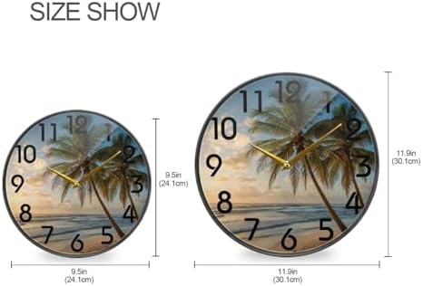 Naanle 3D Beautiful Summer Sunset Beach Palm Tree Round Wall Clock, 12 Inch Silent Battery Operated Quartz Analog Quiet Desk Clock for Home,Office,School,Cafe