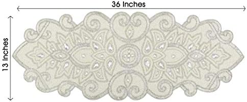 COTTON CRAFT Handmade Beaded Table Runner - 13x36 inches - Ivory & Silver