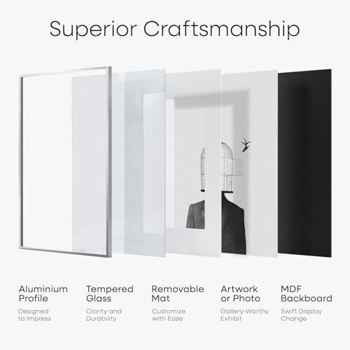 Homeforia 16x20 Silver Diploma Frame, High-End Metal, 14x17 Mat, Glass