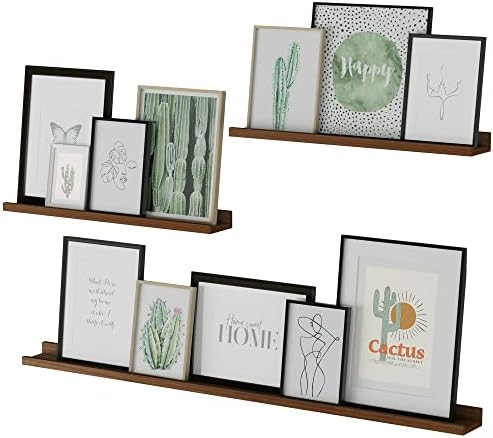 Wallniture Denver Multi Size Floating Shelves, Picture Ledge Living Room Decor, Book Display Shelf, Office Bedroom Wall Decor Set of 3 Walnut Color