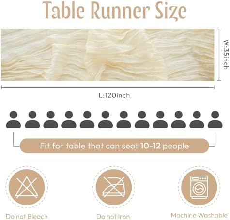 Sioloc Beige Cheesecloth Table Runner 120'' x 35'',Spring Easter Decor Soft Gauze Boho Wedding Table Decor for 10ft Table Birthday Party,Baby Shower, Bridal Shower, Home & Event Decor