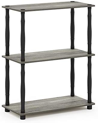 Furinno 18029GYW/BK Turn-N-Tube 3-Tier Compact Multipurpose Shelf Display Rack, Classic, French Oak Grey/Black, 3-Tier Classic Tubes