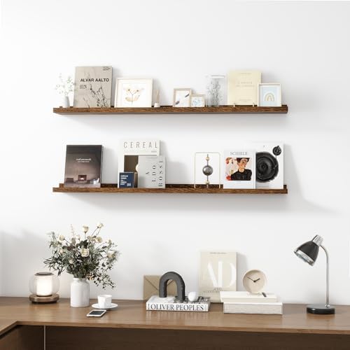 Acovy Picture Ledge Shelf, Wood, 48 inch, Brown, Set of 2