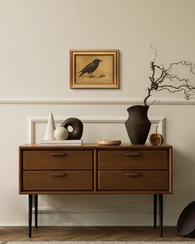 WHASAYART Gold Framed Wall Art for Living Room, Crow Painting Prints, Vintage Animal Wall Decor for Kitchen, Gothic Canvas Bedroom Pictures Artwork for Bathroom Hallway Black Crow 10L x 8W