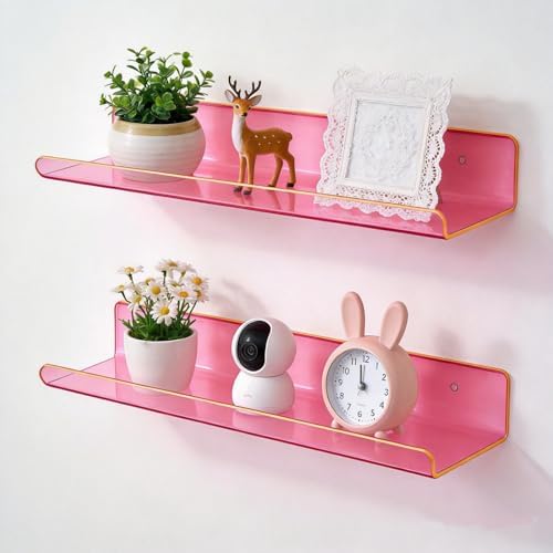 ROYALITA 2-Pack Acrylic Shelves Wall Mounted, 17 Inch Display Shelves
