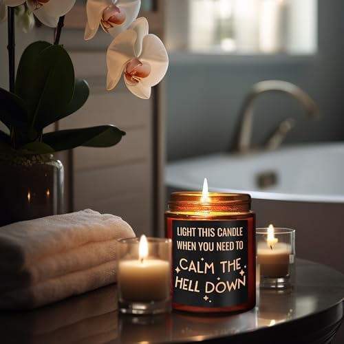 Calming Candles - Funny Relaxing Gift for Her - Calm Down, Relax Gifts for Women Men - Birthday Gift for Friend Coworker Bestie Sister - Aromatherapy, Anxiety Stress Relief Soy Jar Candle