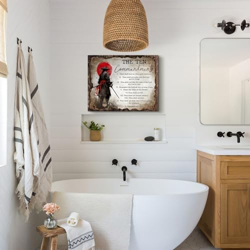 Wesluin 12"x18" Samurai Red Moon Canvas – Motivational Japanese Wall Art | Warrior gazes at blood moon, echoing “I Choose.” Unshaken resolve decor. Hook included, ready to hang.