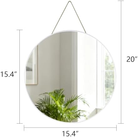 Funerom Round Wall Mirror 15.4 Inches Circle Mirror Bathroom Mirrors,White | for Over Sink