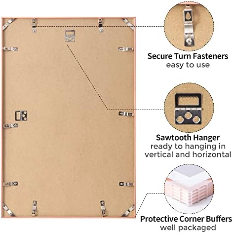 16x24 Metal Picture Frame with 12x18 Mat, Brushed Aluminum Finish, Tempered Glass Front, and Attached Hanging Hardware - Wall Display Frames for Vertical or Horizontal Orientation (Rose Gold, Pack of 1)