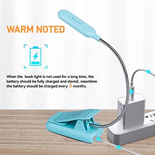 VAVOFO Rechargeable Book Light, Blue Light Blocking, Amber 1600K Clip On Reading Light, Eye Care 7 LEDs Kids Book Light for Reading in Bed with Power Indicator for Bookworms (Mint Blue)