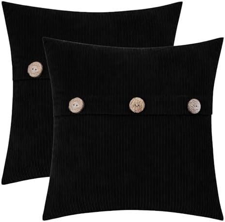 HWY 50 Black Chenille Throw Pillow Covers 16x16 Inch Buttons Pack of 2